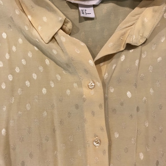 H&M Trend Yellow Gold Button Down Blouse Shirt Top Long Sleeve Polka Dot 4 US - Picture 3 of 16